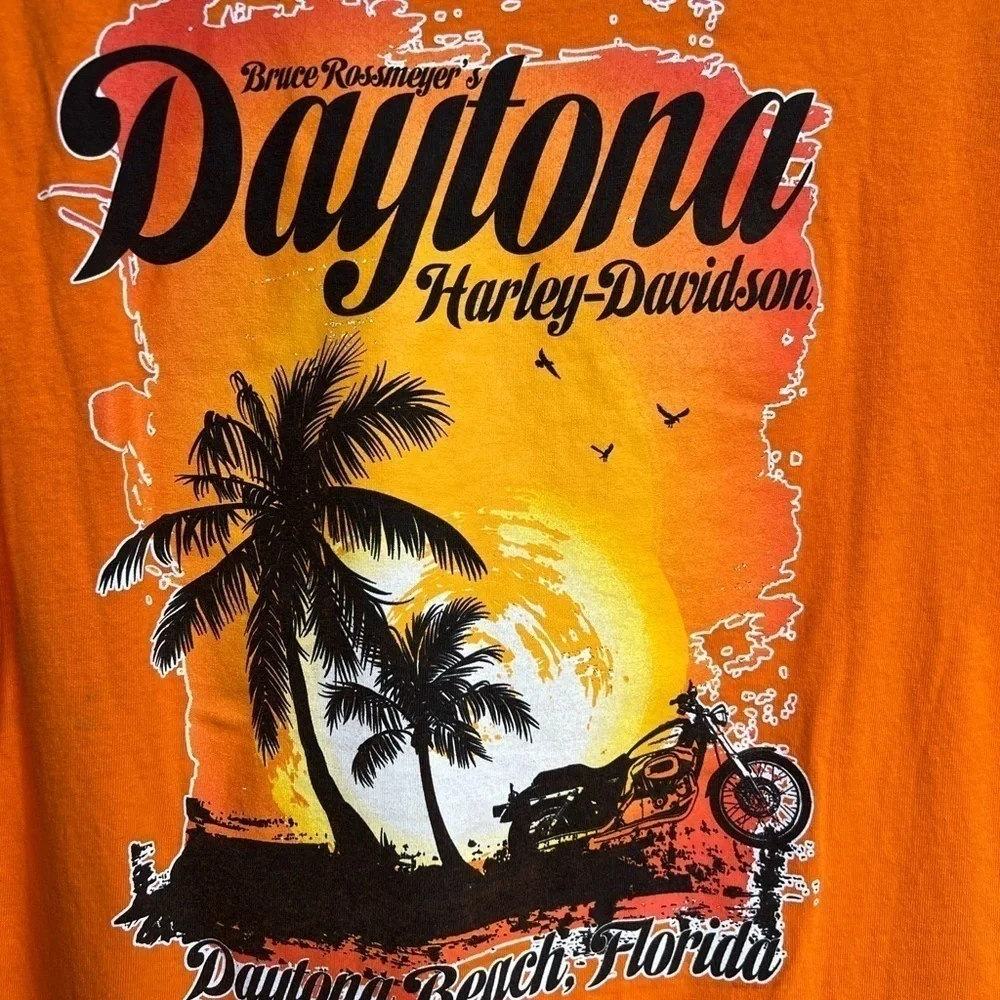 Harley-Davidson Men’s Orange Daytona Beach Graphic Print T-shirt, Size Large - Picture 4 of 9